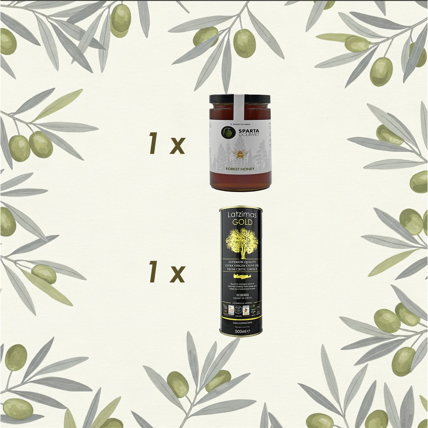 Grüne Delikatessen – Greek Gold Geschenkbox | Latzimas Olivenöl & Sparta Gourmet Waldhonig