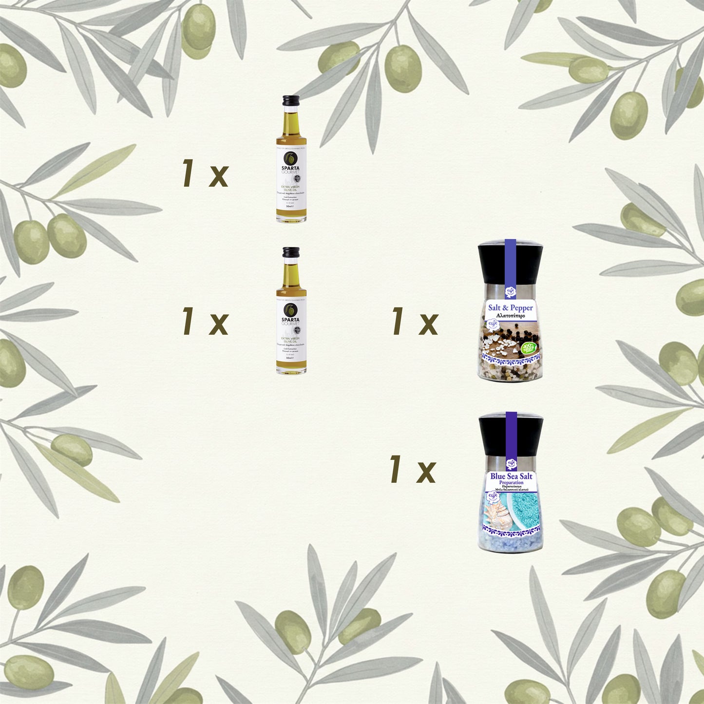 Grüne Delikatessen – Mediterranean Essence Geschenkbox | Edle Salze & Sparta Gourmet Olivenöle