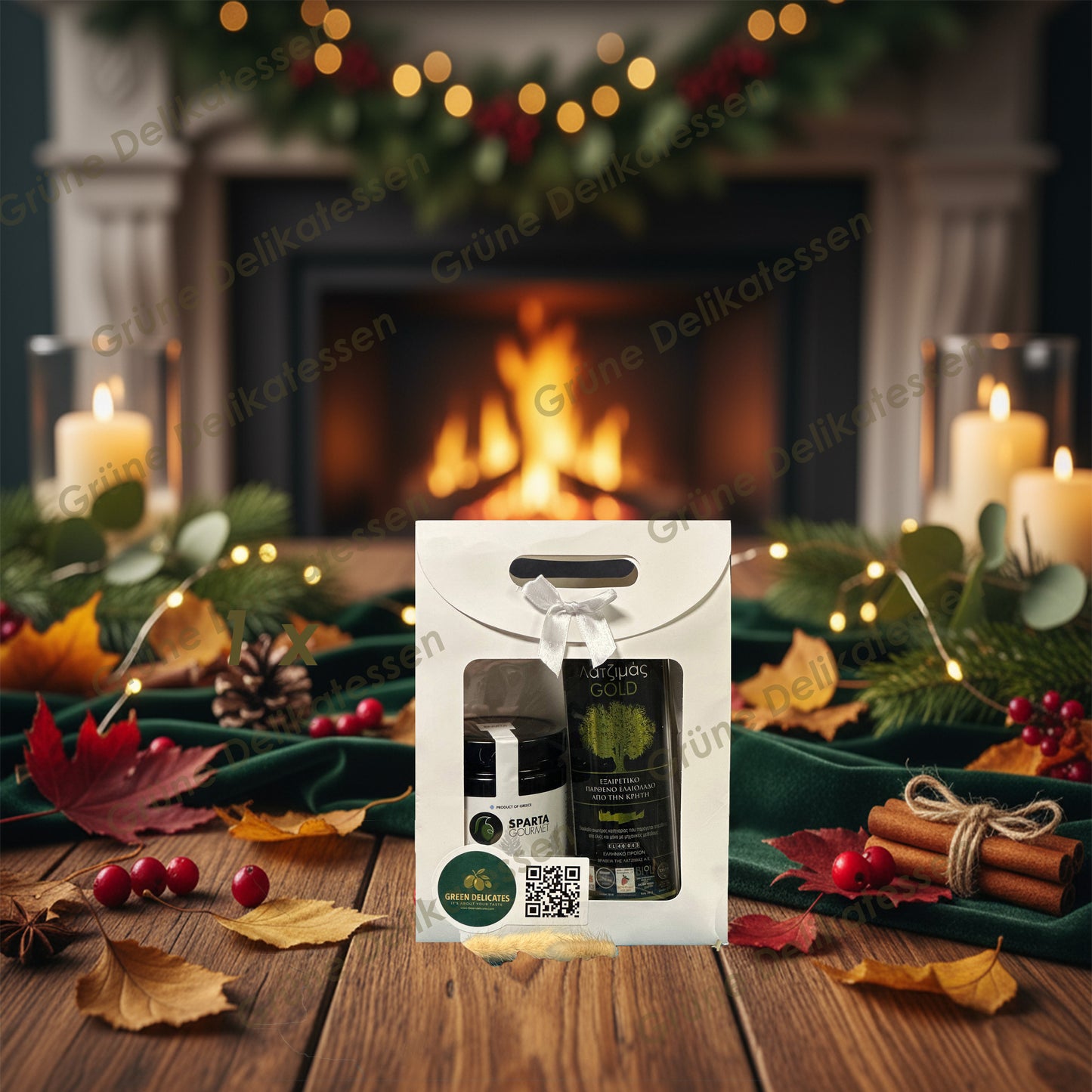 Grüne Delikatessen – Greek Gold Geschenkbox | Latzimas Olivenöl & Sparta Gourmet Waldhonig