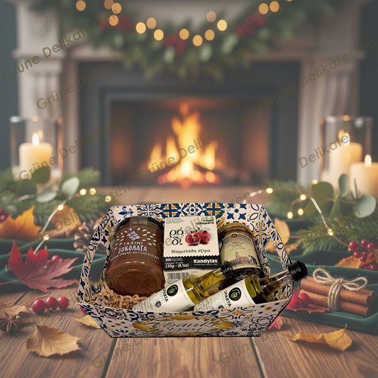 Grüne Delikatessen – Sweet Harmony Geschenkbox | Tahini, Granatapfel & Premium Olivenöle