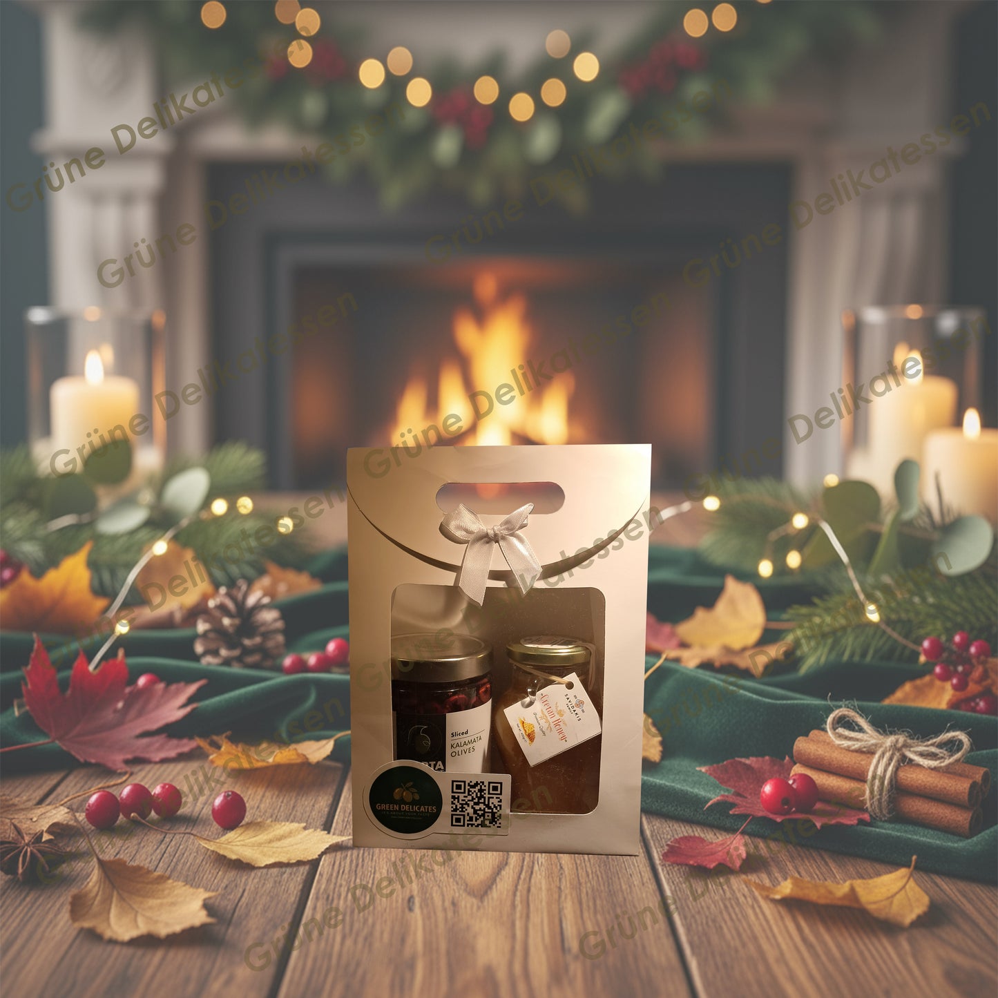 Grüne Delikatessen Geschenkpaket – Premium Griechischer Honig & Sparta Gourmet Kalamata Oliven 🌿
