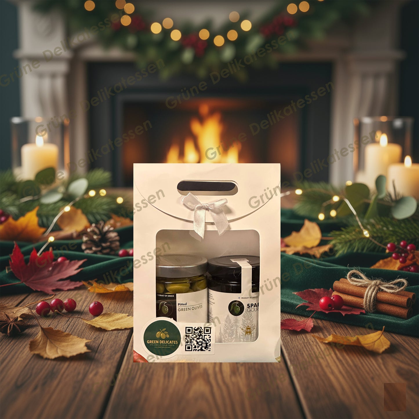 Grüne Delikatessen – Greek Nature Harmony Geschenkbox | Griechische Oliven & Premium Waldhonig aus Sparta